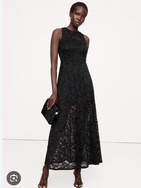 NWT Banana Republic Elegant Black Lace Maxi Dress - Sleeveless Formal Gown XS